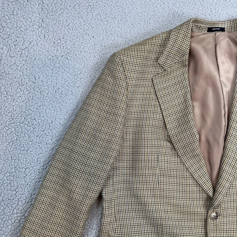 Chaps Silk Blazer Men 46R‎ Houndstooth Check 2 Button Sport Coat